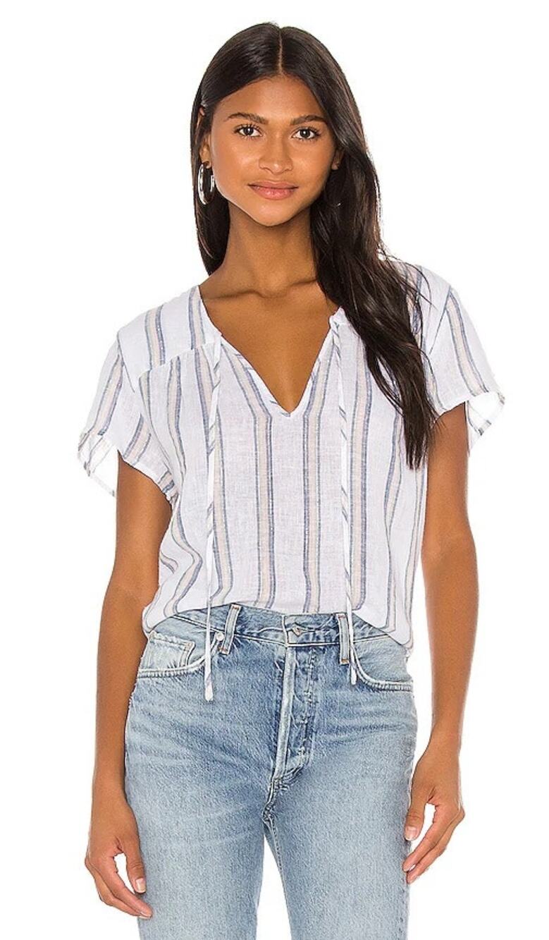 Rails Viera Linen Blend Striped Blouse in Ryland Stripe